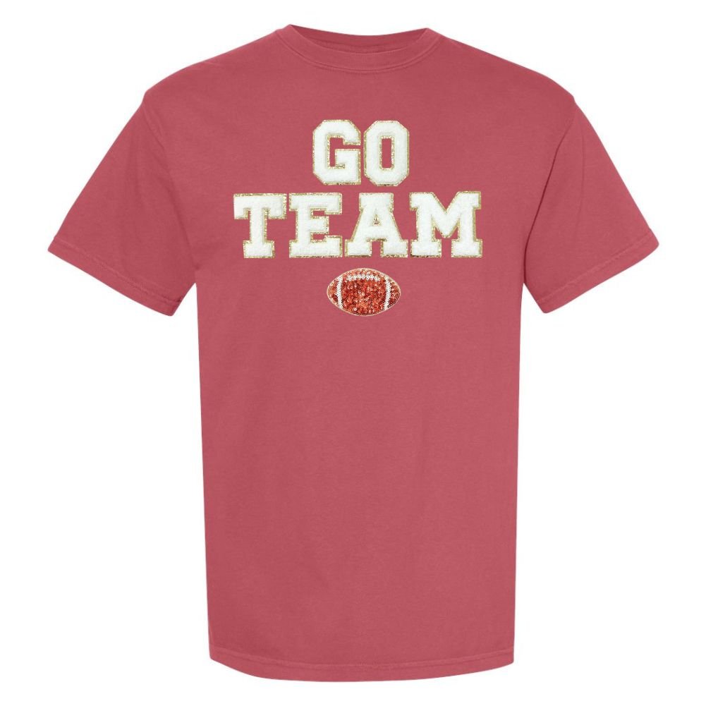 'Go Team Sequin Football' Letter Patch T - Shirt - United Monograms