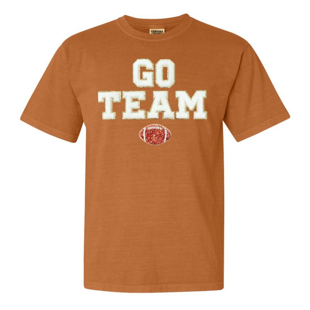 'Go Team Sequin Football' Letter Patch T - Shirt - United Monograms