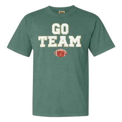 'Go Team Sequin Football' Letter Patch T - Shirt - United Monograms