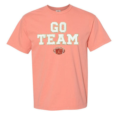 'Go Team Sequin Football' Letter Patch T - Shirt - United Monograms