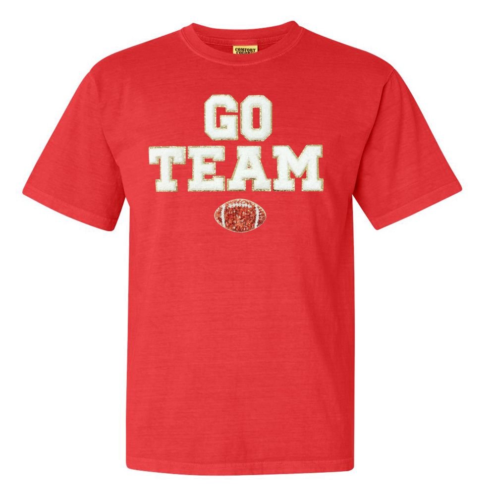 'Go Team Sequin Football' Letter Patch T - Shirt - United Monograms