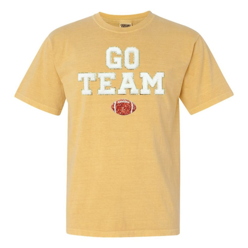 'Go Team Sequin Football' Letter Patch T - Shirt - United Monograms