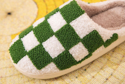 Green Check Plush Slippers - United Monograms