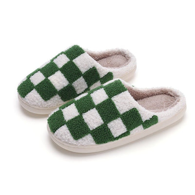 Green Check Plush Slippers - United Monograms