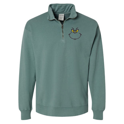 Grinch Embroidered Pigment Dyed Quarter Zip - United Monograms