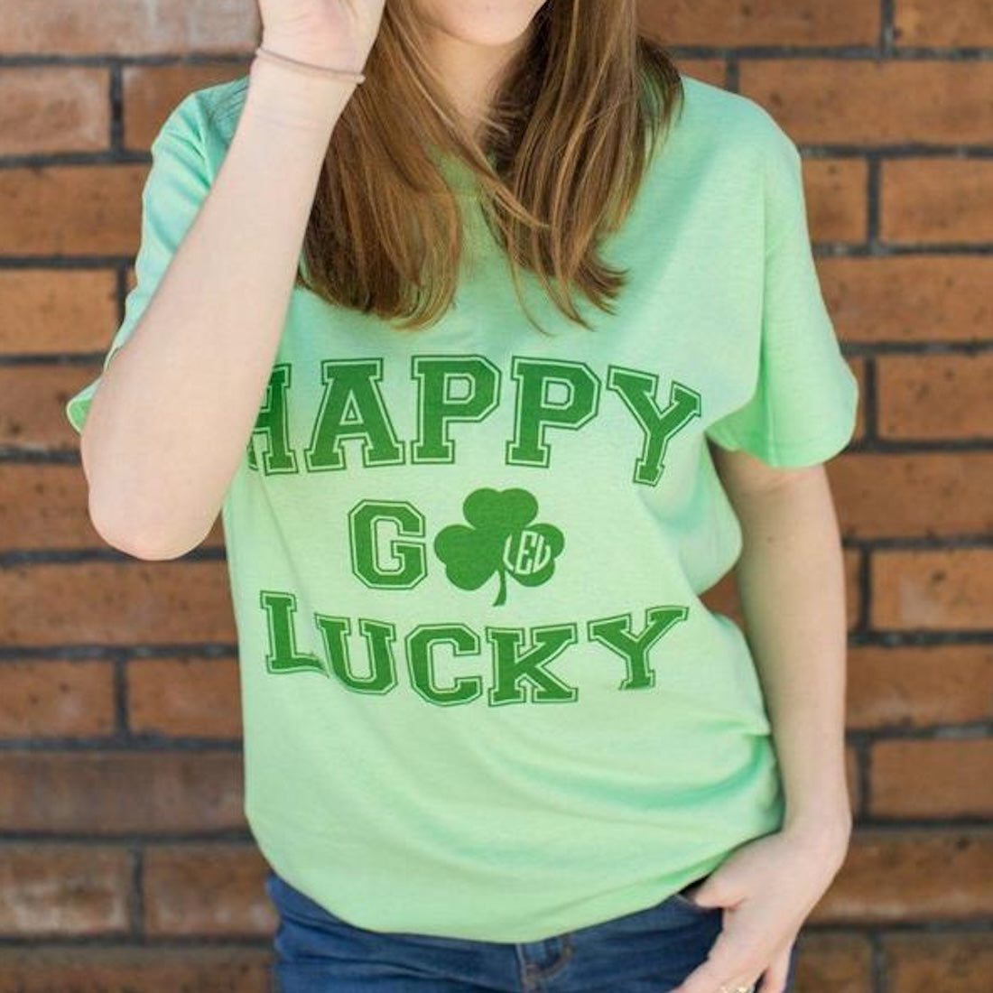 Monogrammed 'Happy Go Lucky' Basic T-Shirt