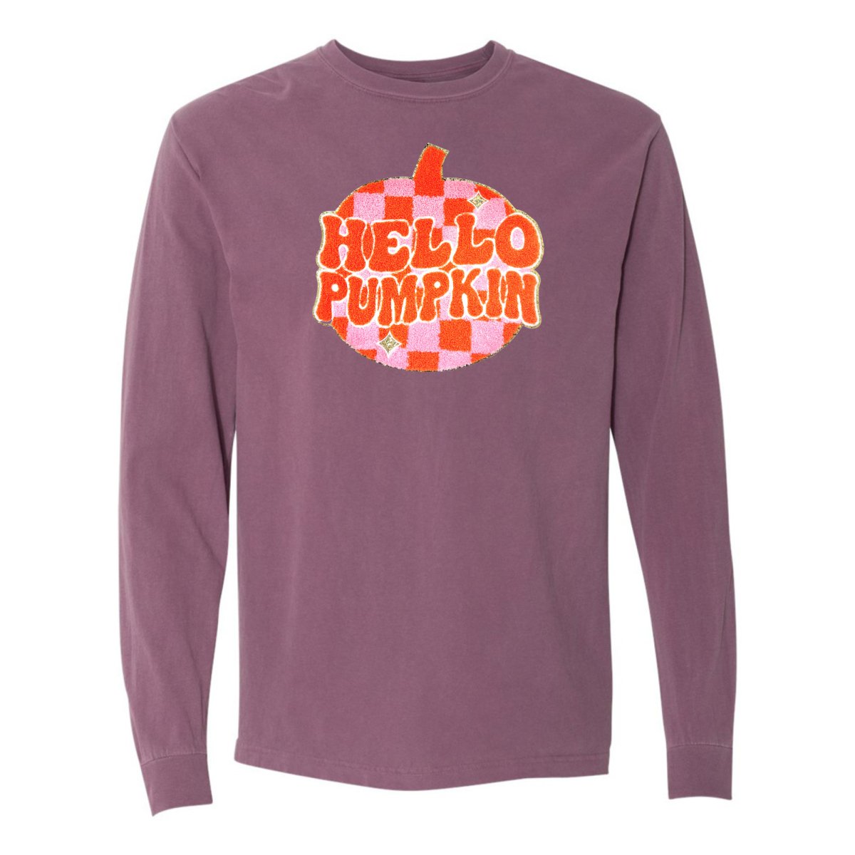 'Hello Pumpkin' Letter Patch Long Sleeve T-Shirt - United Monograms