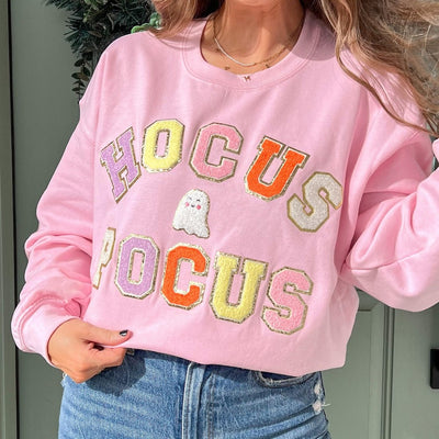 Hocus Pocus Letter Patch Crewneck Sweatshirt - United Monograms