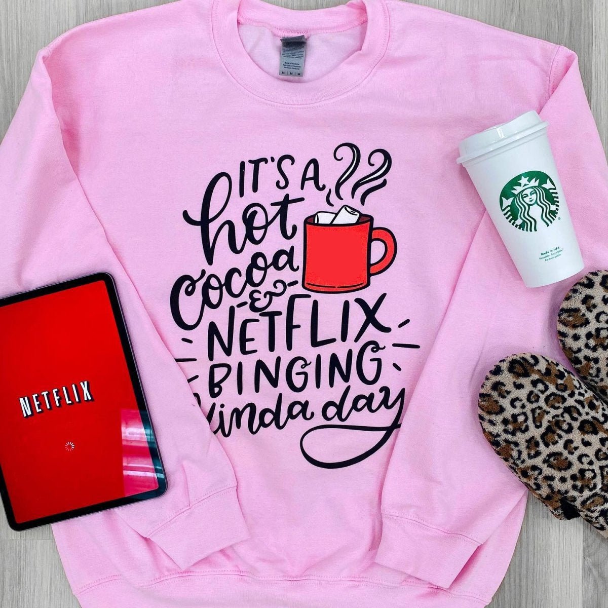 'Hot Cocoa & Netflix Binging' Sweatshirt - United Monograms