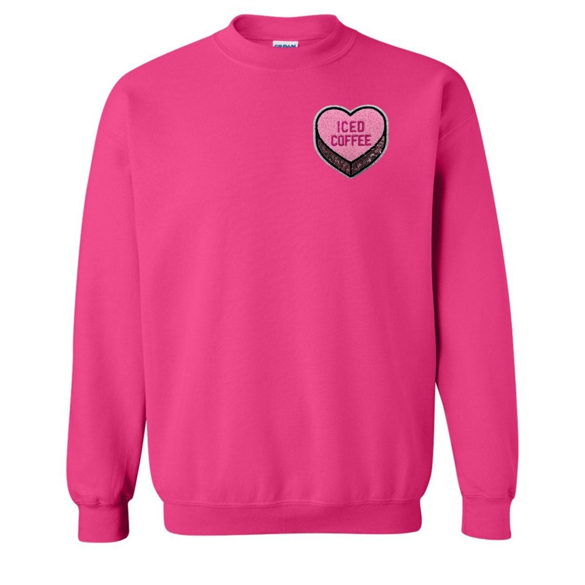 'Iced Coffee Candy Heart' Letter Patch Crewneck Sweatshirt - United Monograms