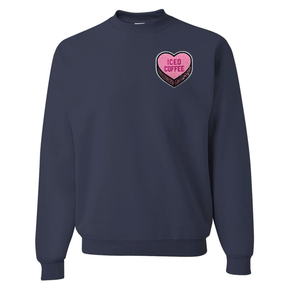 'Iced Coffee Candy Heart' Letter Patch Crewneck Sweatshirt - United Monograms