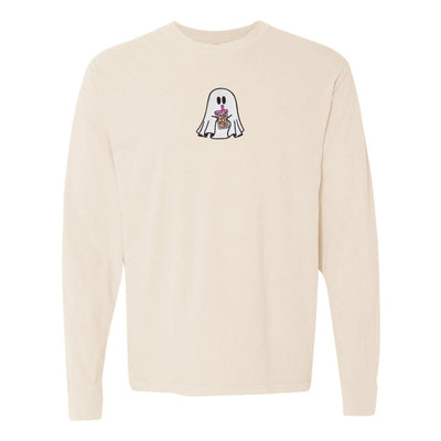'Iced Coffee Ghost' Embroidered Long Sleeve T-Shirt - United Monograms