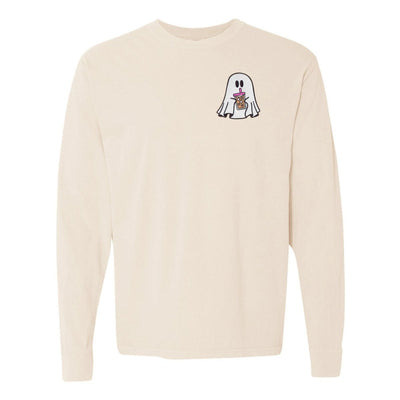 'Iced Coffee Ghost' Embroidered Long Sleeve T-Shirt - United Monograms