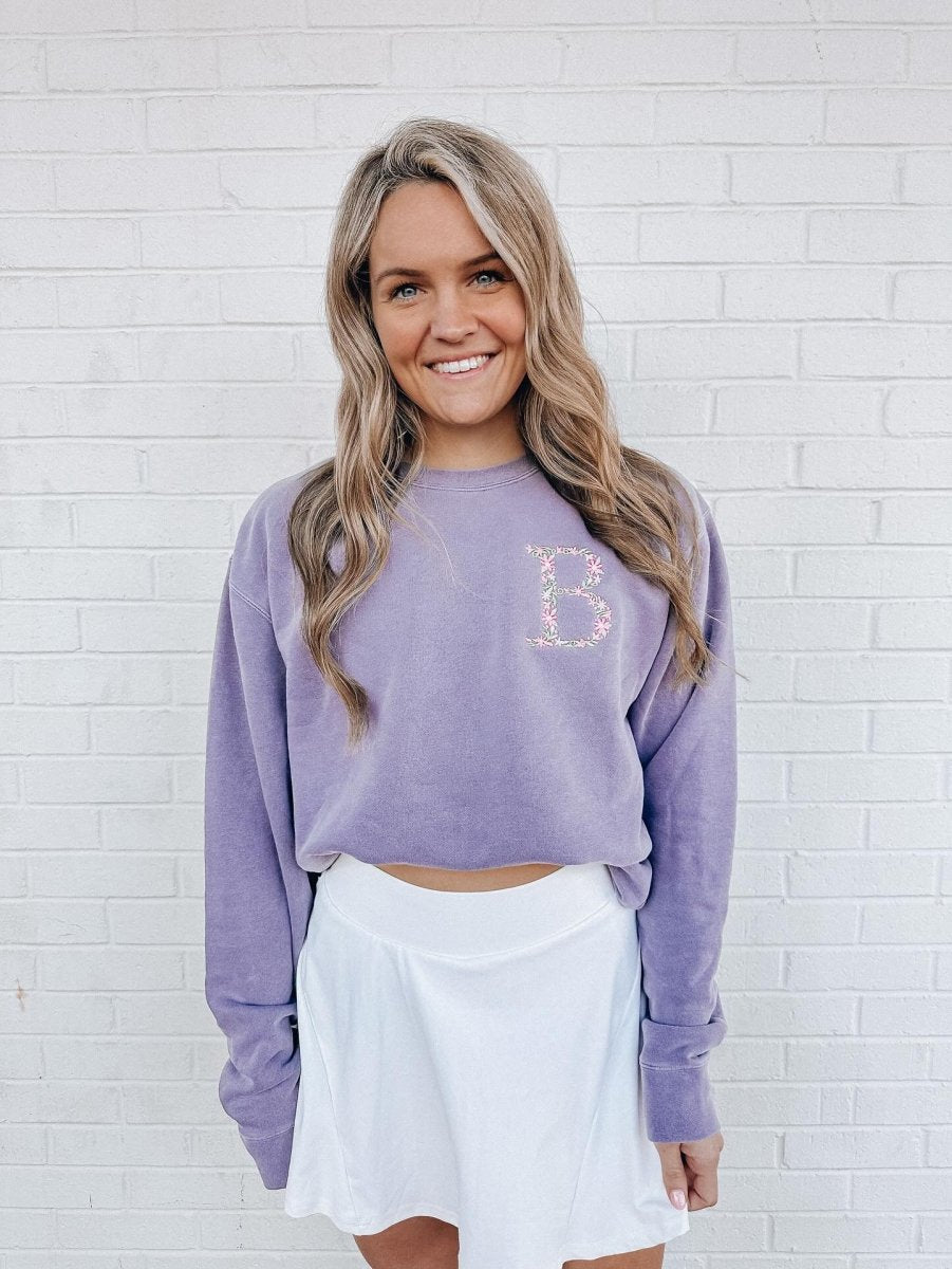 Initial 'Floral Letter' Cozy Crew - United Monograms