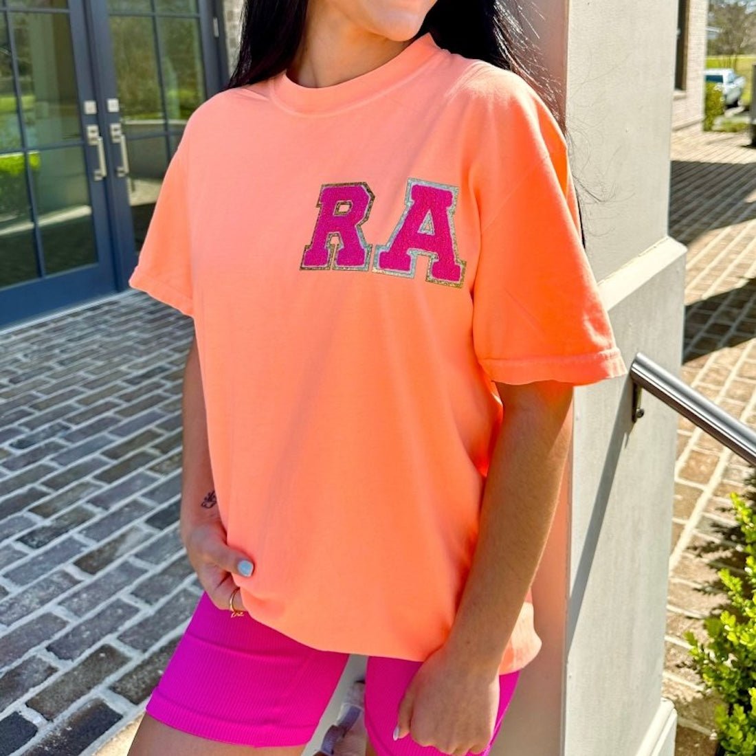 Initial Letter Patch Neon T - Shirt - United Monograms