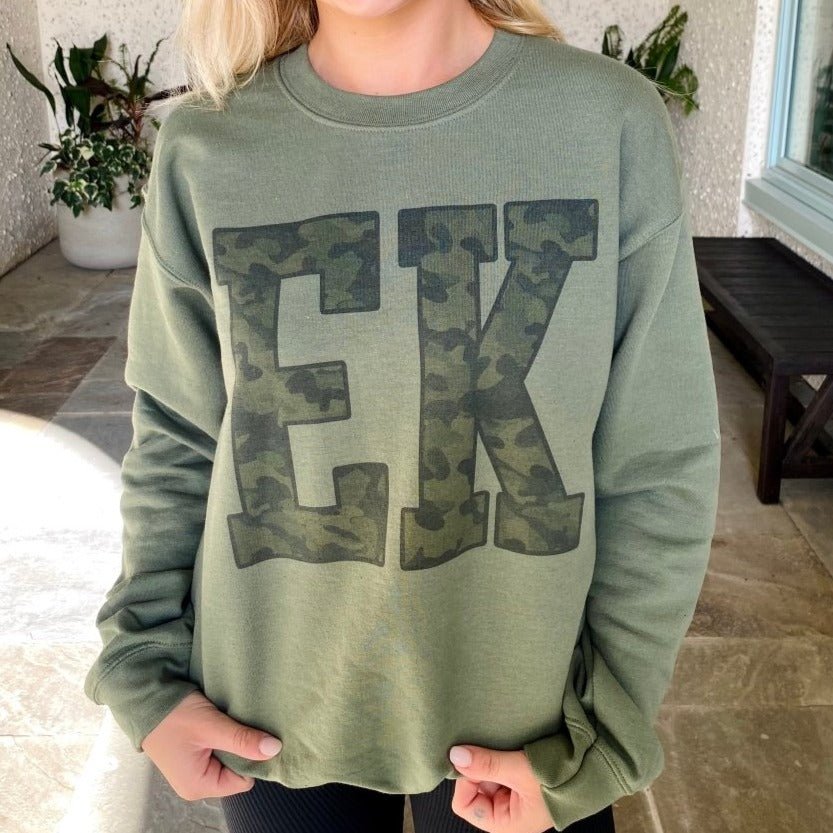 Initialed 'Camo' Big Print Crewneck Sweatshirt - United Monograms