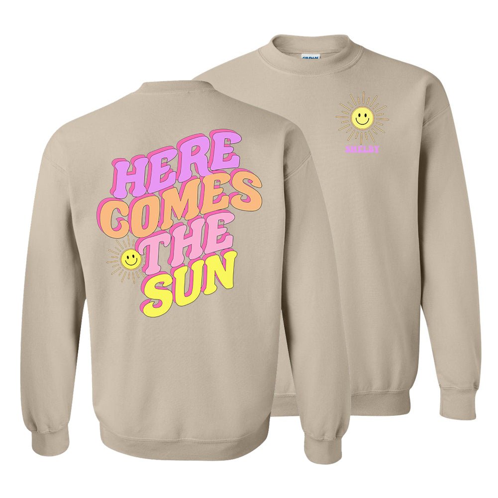 Initialed 'Here Comes The 'Sun' Front & Back Crewneck Sweatshirt - United Monograms