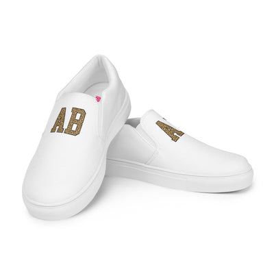 Initialed Leopard Women’s Slip-On Canvas Shoes - United Monograms