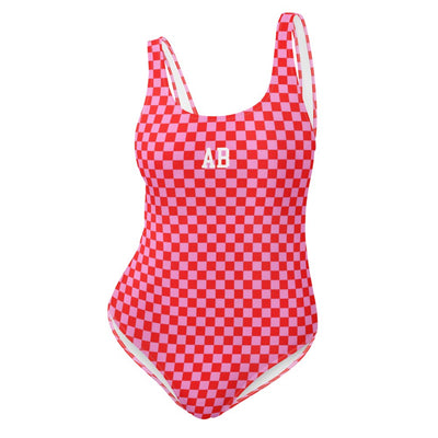 Initialed 'Pink Check' One-Piece Swimsuit - United Monograms