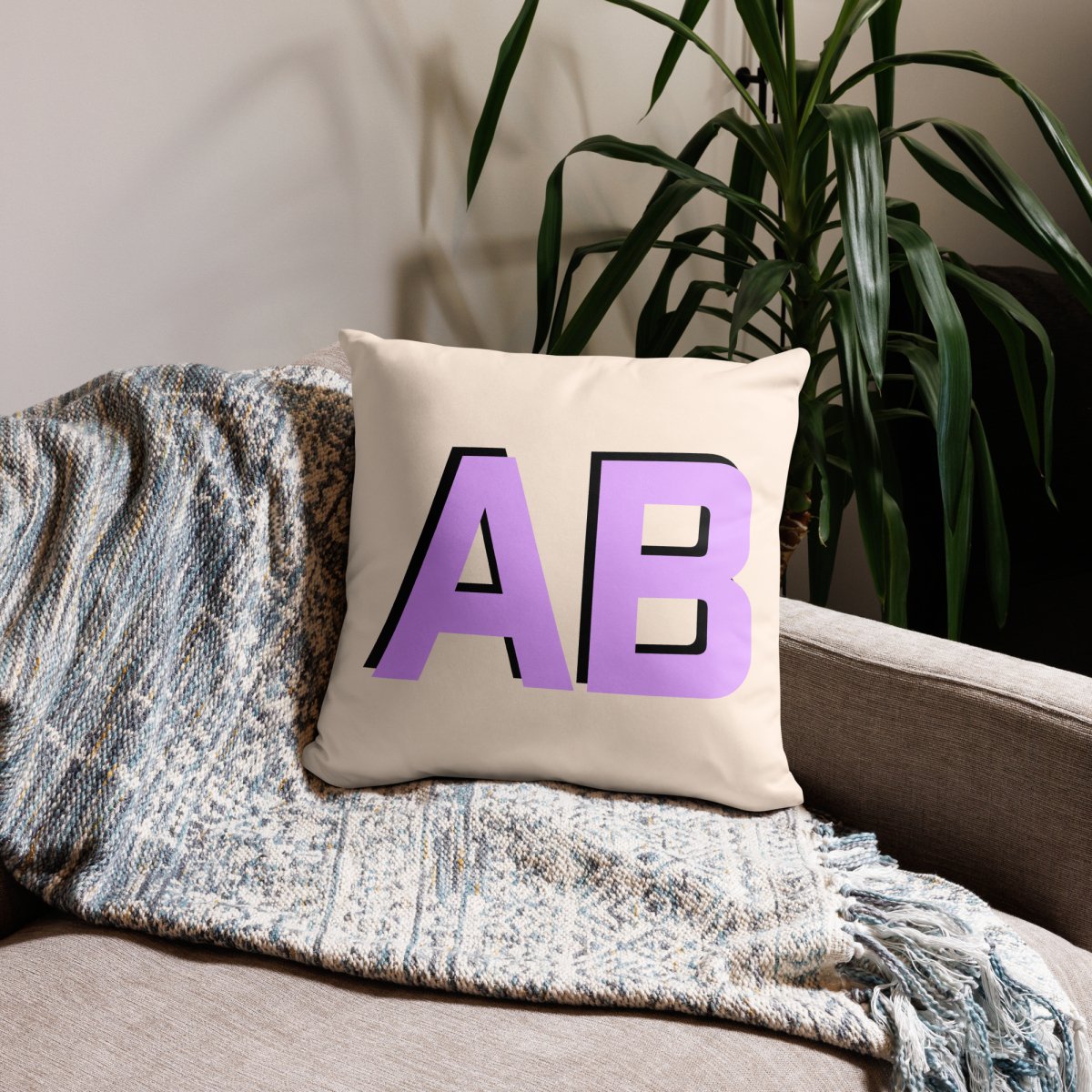 Initialed Shadow Block Pillow Case + Pillow - United Monograms