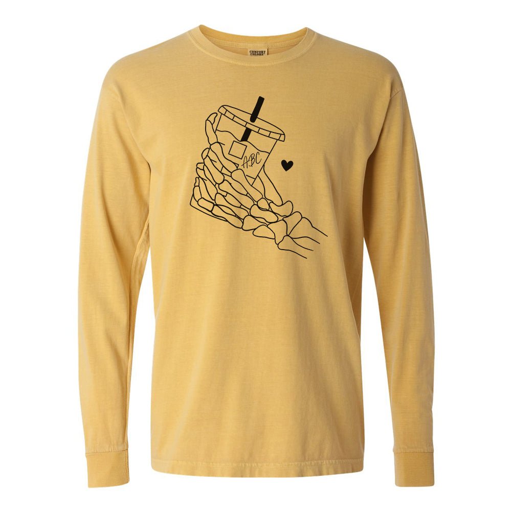 Initialed 'Skeleton Iced Coffee' Comfort Colors Long Sleeve T-Shirt - United Monograms