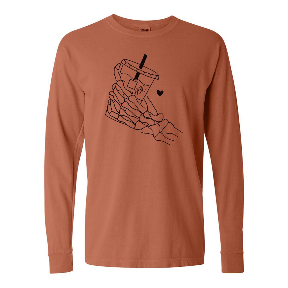 Initialed 'Skeleton Iced Coffee' Comfort Colors Long Sleeve T-Shirt - United Monograms