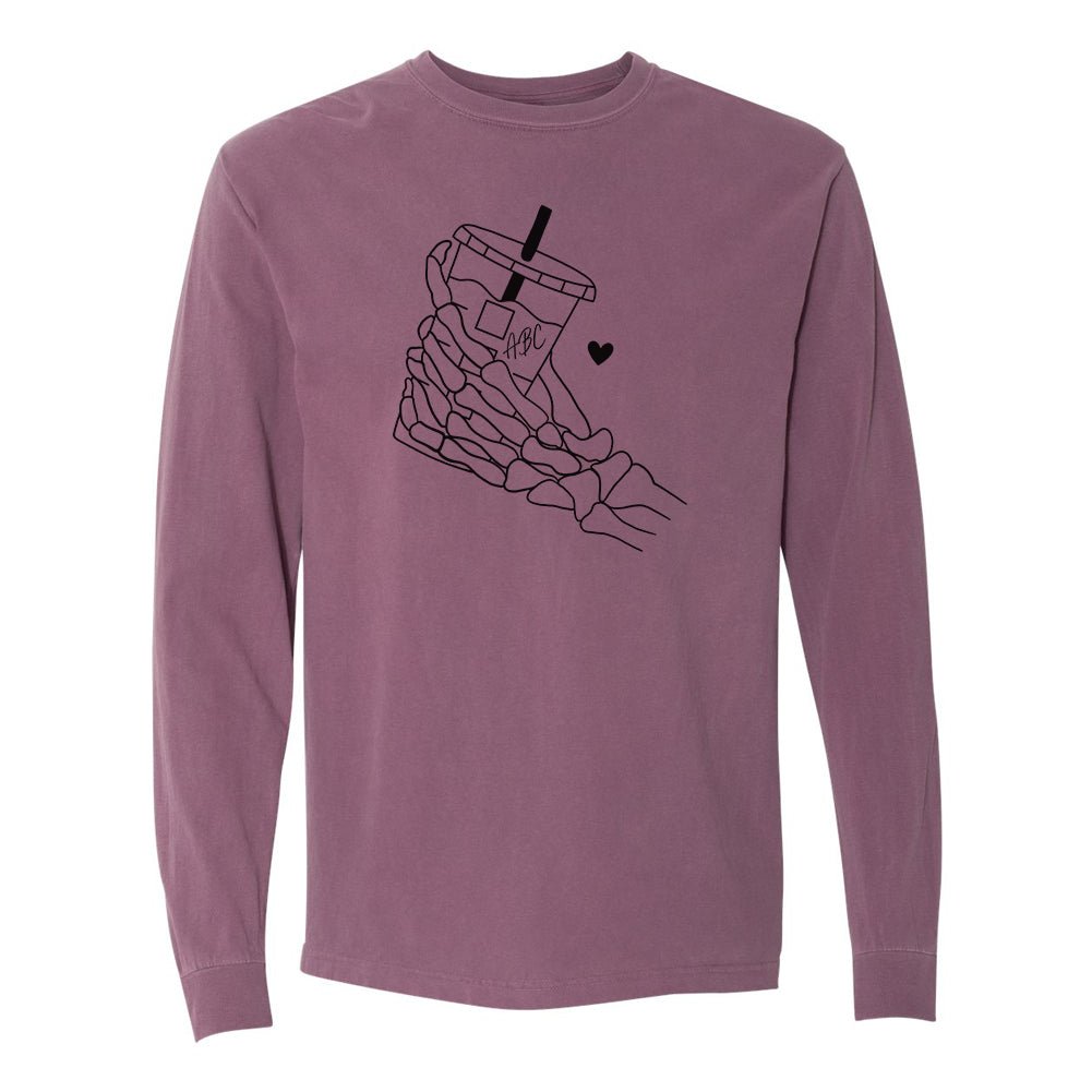 Initialed 'Skeleton Iced Coffee' Comfort Colors Long Sleeve T-Shirt - United Monograms