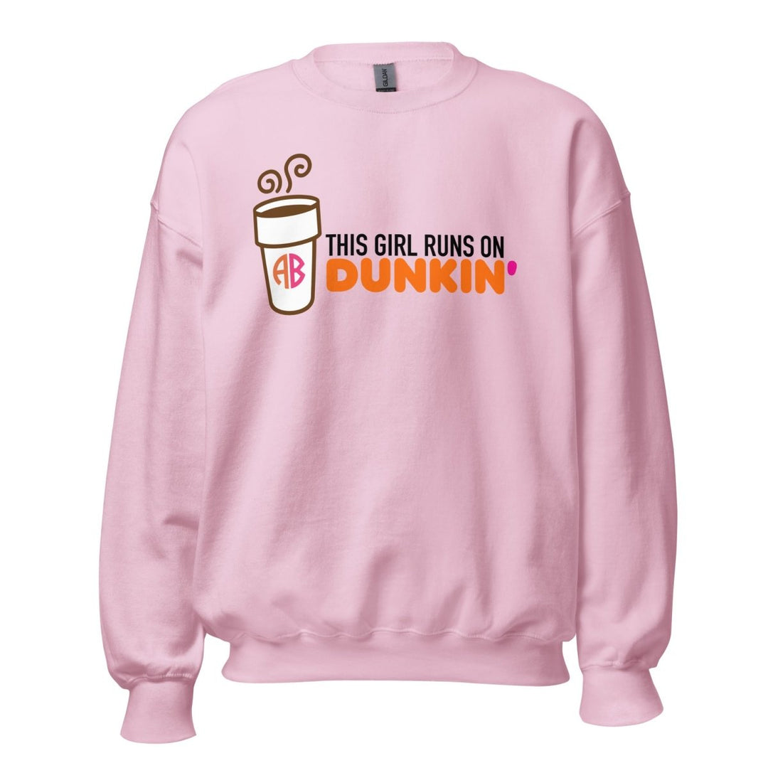 Initialed This Girl Runs On Dunkin Crewneck Sweatshirt United Monograms