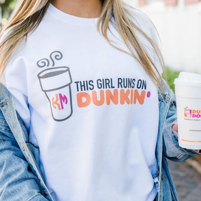 Initialed 'This Girl Runs On Dunkin' Crewneck Sweatshirt