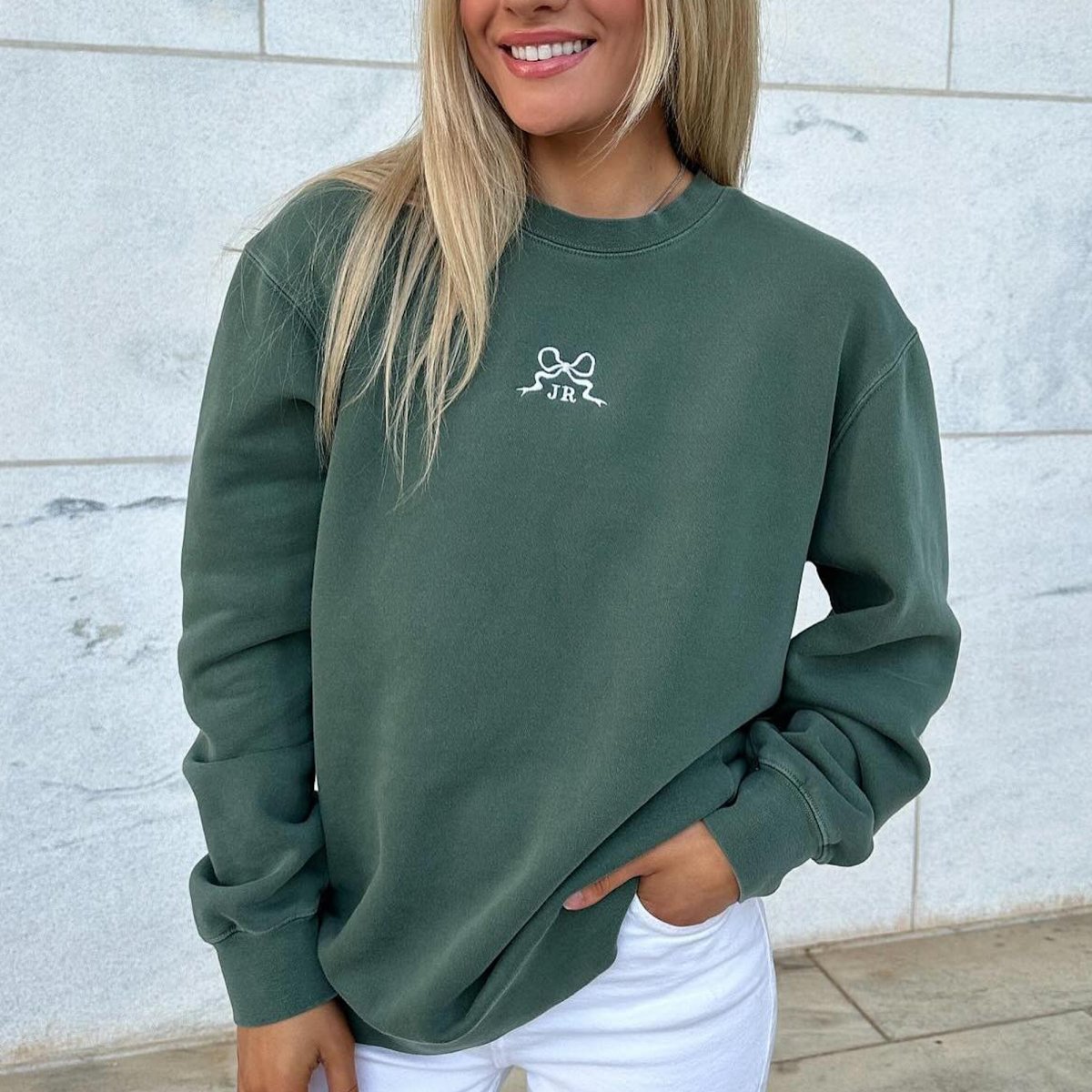 Initialed 'Tiny Bow' Cozy Crew - United Monograms