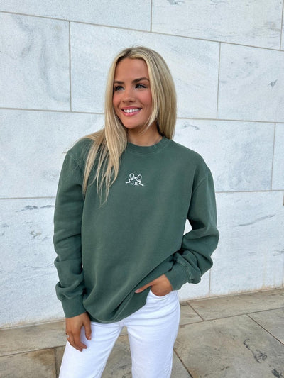 Initialed 'Tiny Bow' Cozy Crew - United Monograms