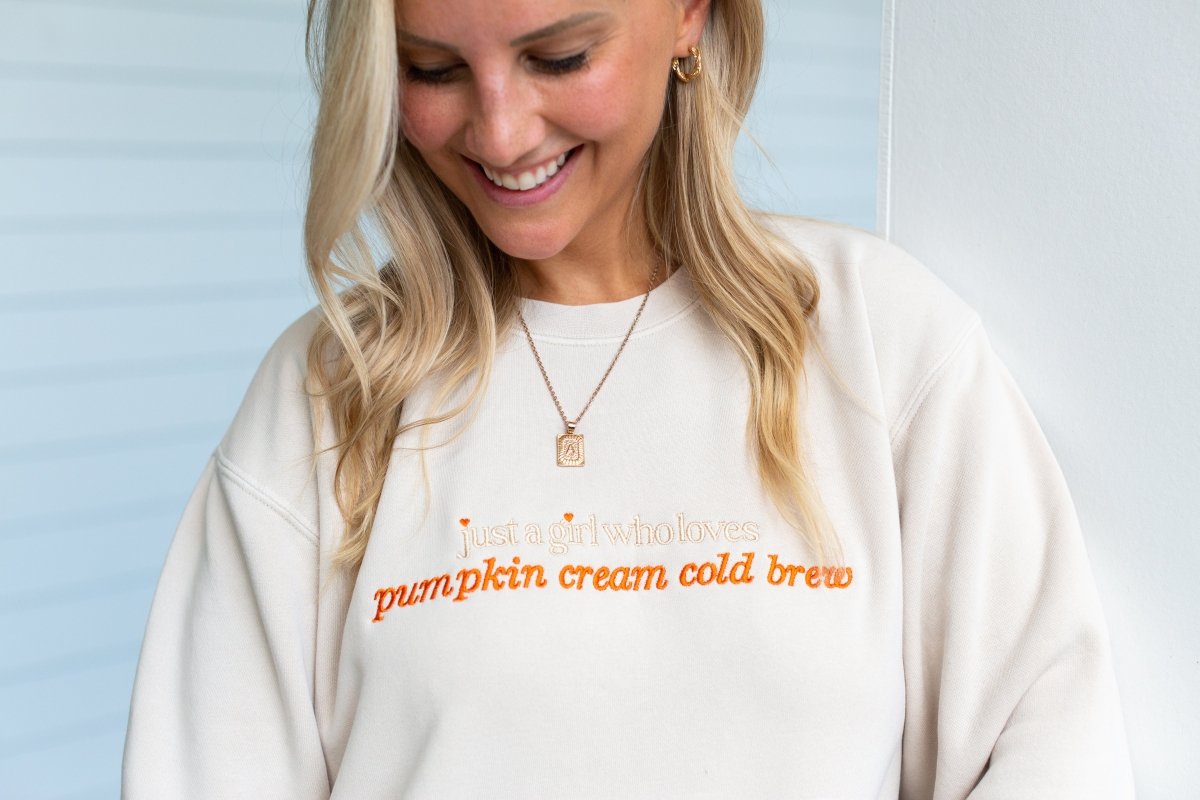 'Just A Girl Who Loves Pumpkin Cream Cold Brew' Cozy Crew - United Monograms