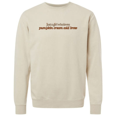 'Just A Girl Who Loves Pumpkin Cream Cold Brew' Cozy Crew - United Monograms