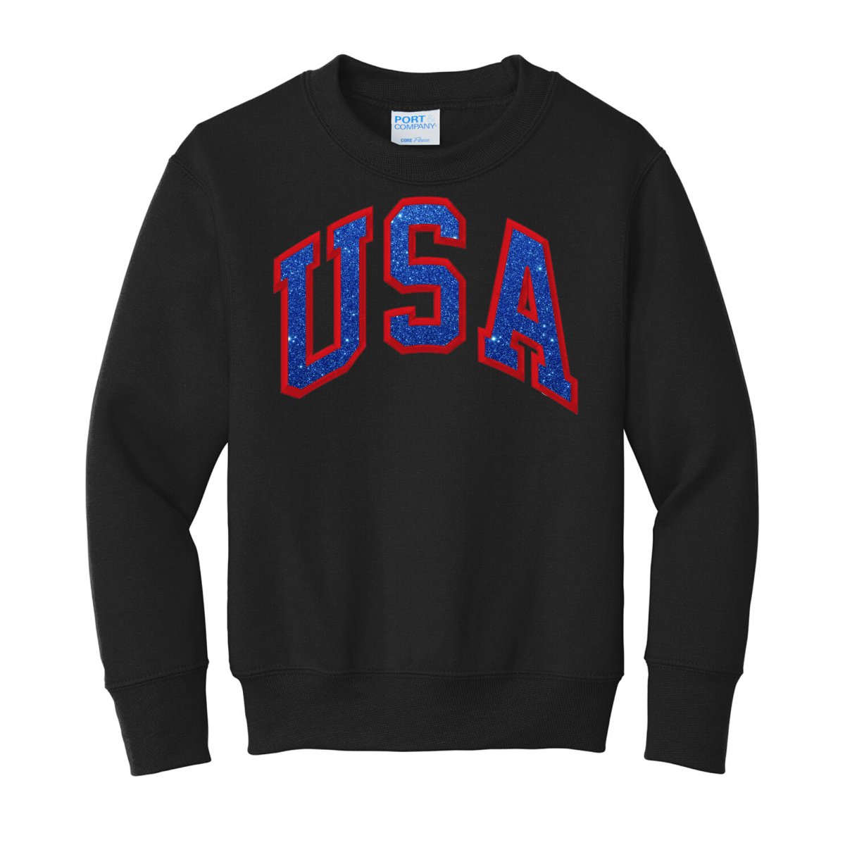 Kids Glitter Embroidery 'USA' Crewneck Sweatshirt - United Monograms