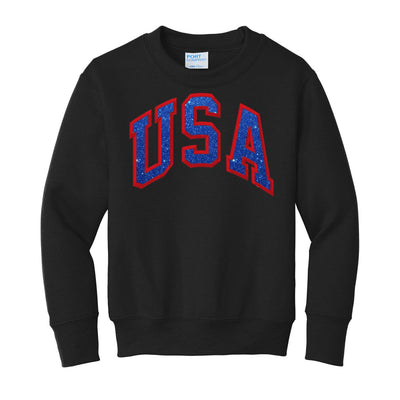 Kids Glitter Embroidery 'USA' Crewneck Sweatshirt - United Monograms