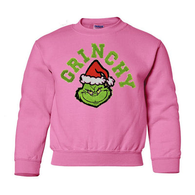 Kids 'Grinchy' Letter Patch Crewneck Sweatshirt - United Monograms