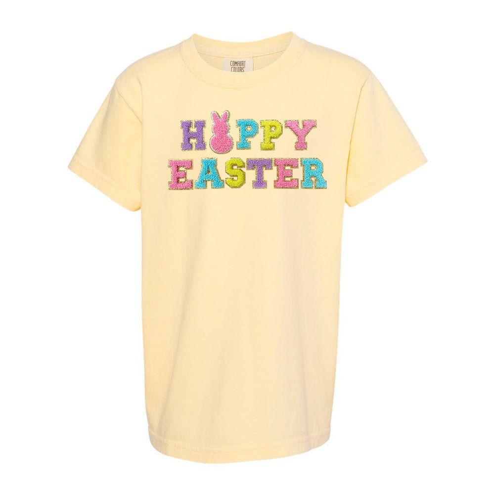 Kids Happy Easter Letter Patch Comfort Colors T-Shirt - United Monograms