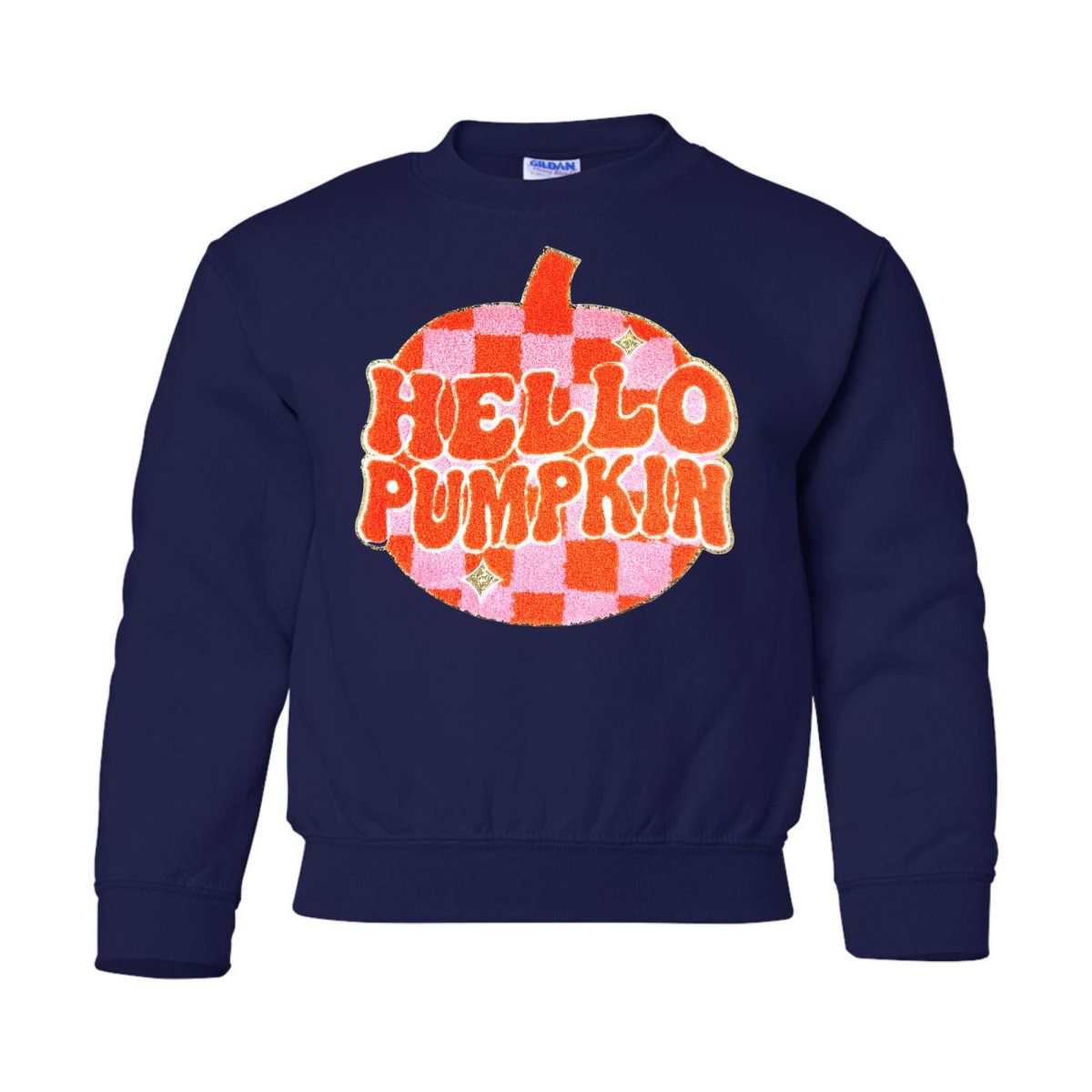 Kids 'Hello Pumpkin' Letter Patch Crewneck Sweatshirt - United Monograms
