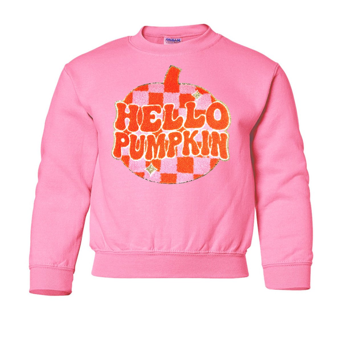 Kids 'Hello Pumpkin' Letter Patch Crewneck Sweatshirt - United Monograms