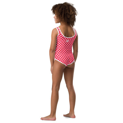 Kids Initialed 'Pink Check' Swimsuit - United Monograms