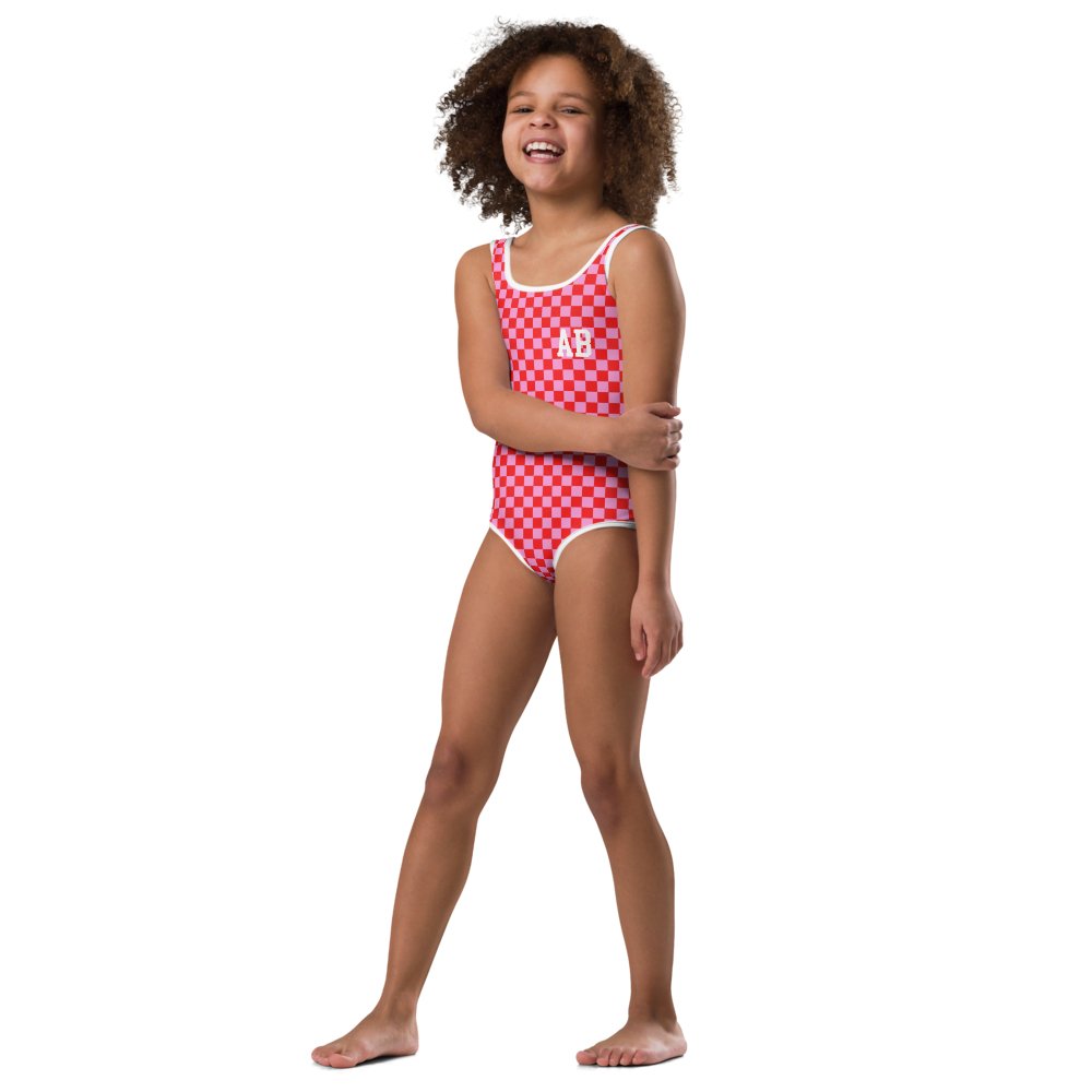 Kids Initialed 'Pink Check' Swimsuit - United Monograms