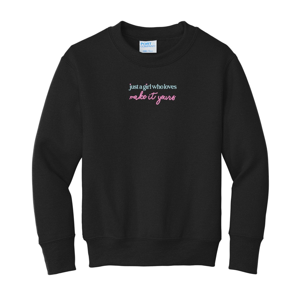 Kids Make It Yours™ 'Just A Girl Who Loves' Crewneck Sweatshirt - United Monograms