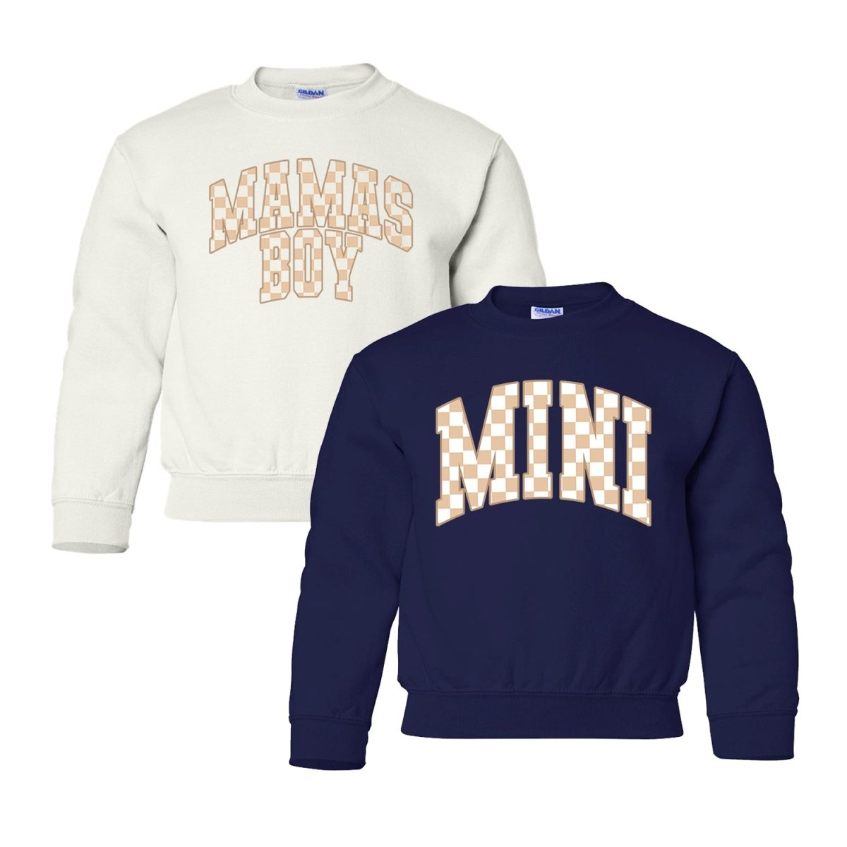 Kids 'Mini/Mama's Boy Tan Check' Sweatshirt - United Monograms