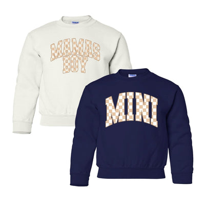 Kids 'Mini/Mama's Boy Tan Check' Sweatshirt - United Monograms