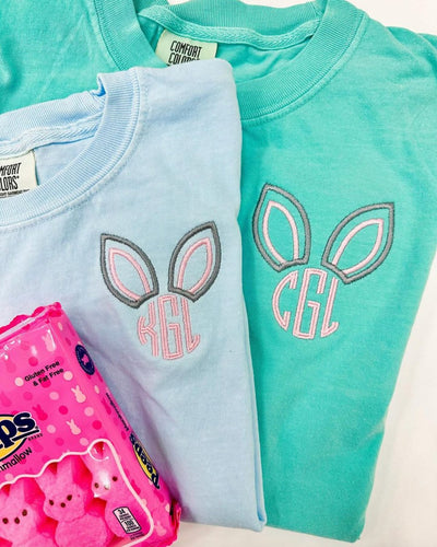 Kids Monogrammed Bunny Ears Comfort Colors T-Shirt - United Monograms