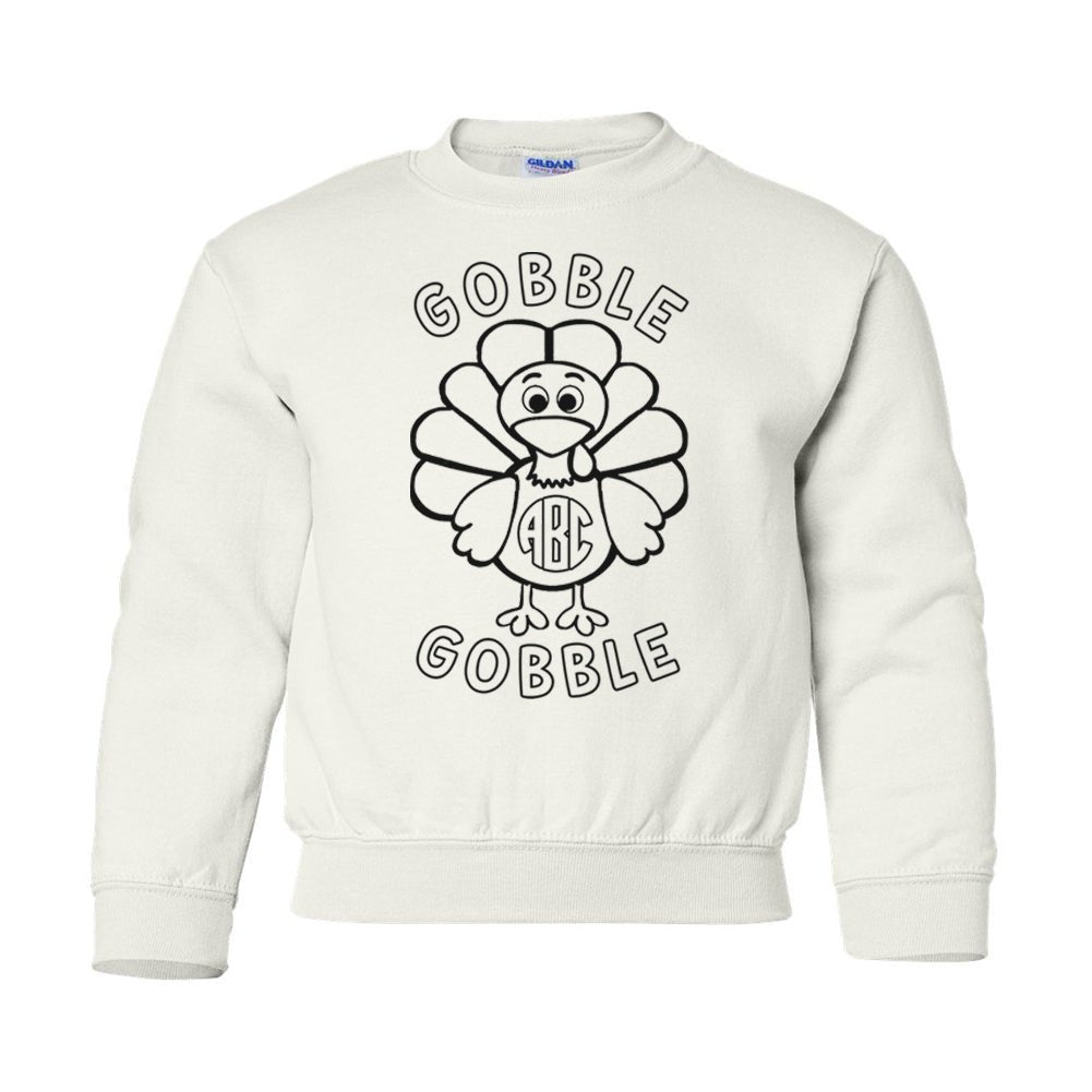 Kids Monogrammed Coloring 'Gobble Gobble' Crewneck Sweatshirt - United Monograms