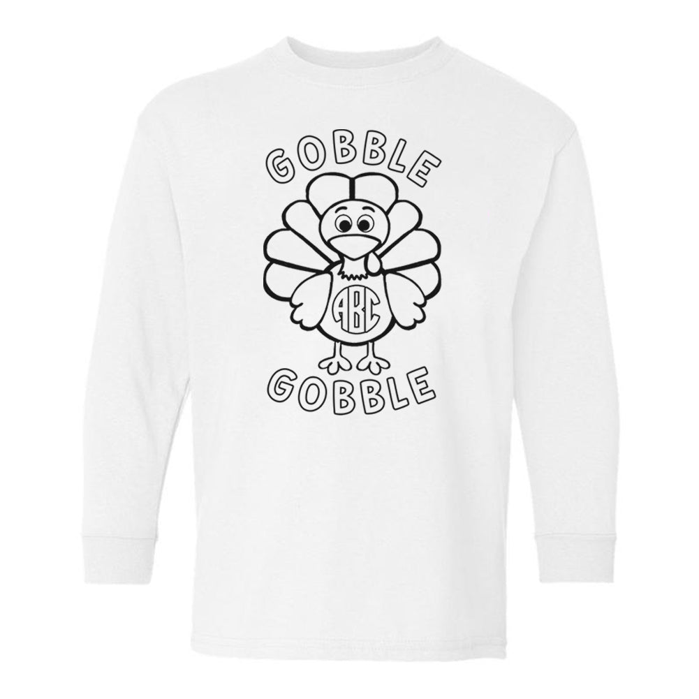 Kids Monogrammed Coloring 'Gobble Gobble' Long Sleeve T-Shirt - United Monograms