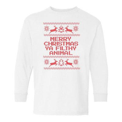 Kids Monogrammed 'Merry Christmas Ya Filthy Animal' Long Sleeve T-Shirt - United Monograms