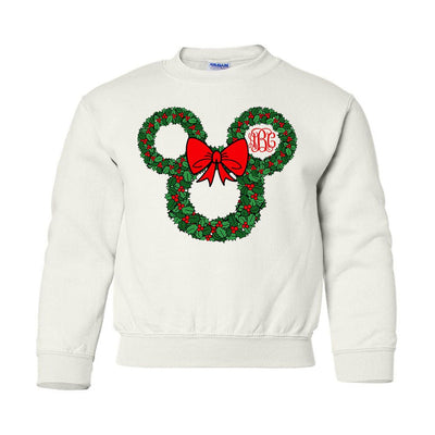 Kids Monogrammed 'Minnie Christmas Wreath' Crewneck Sweatshirt - United Monograms