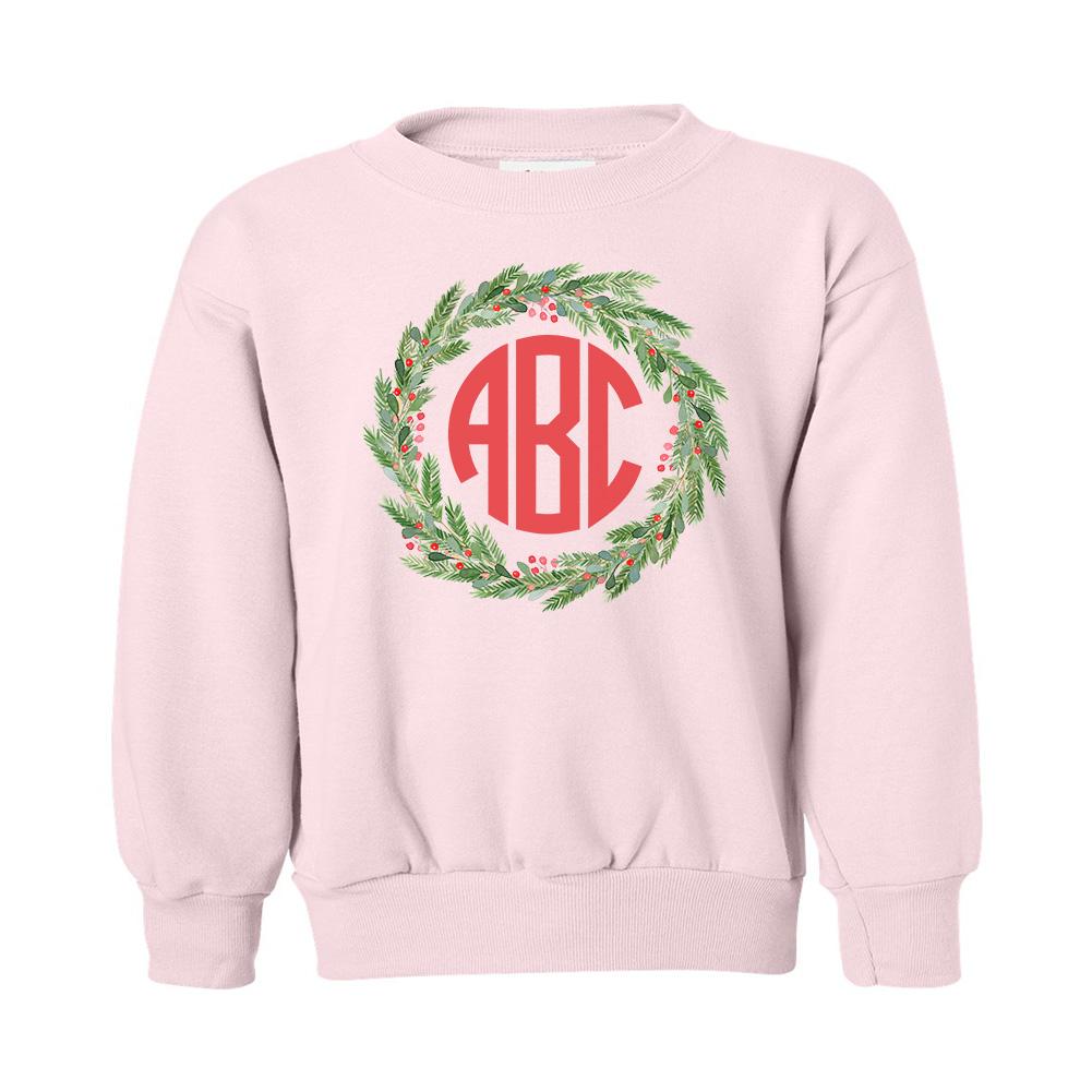 Kids Monogrammed 'Mistletoe Wreath' Crewneck Sweatshirt - United Monograms